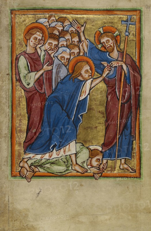 Doubting Thomas; Norfolk perhaps, written, East Anglia, England; illumination about 1190; written about 1490; Tempera colors