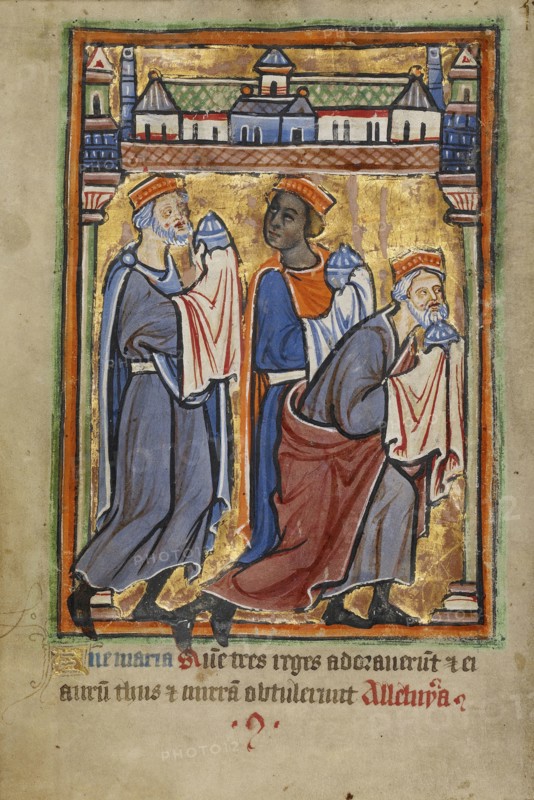 The Adoration of the Magi; York perhaps, illuminated, Northern, England; illumination about 1190; written about 1490; Tempera