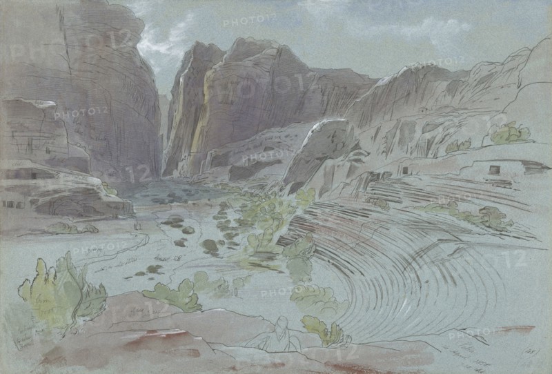 Petra, April 14, 1858; Edward Lear, British, 1812 - 1888, Jordan; 1858; Pen and brown ink with watercolor and gouache