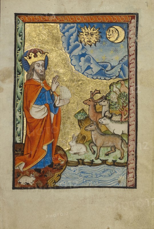 The Creation; Norfolk perhaps, written, East Anglia, England; illumination about 1190; written about 1490; Tempera colors