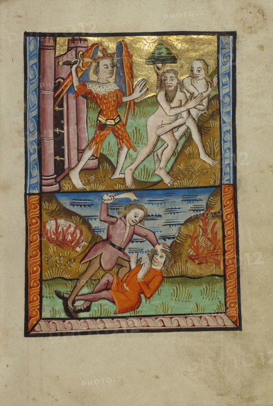 The Expulsion; Norfolk perhaps, written, East Anglia, England; illumination about 1190; written about 1490; Tempera colors