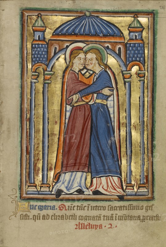 The Visitation; York perhaps, illuminated, Northern, England; illumination about 1190; written about 1490; Tempera colors