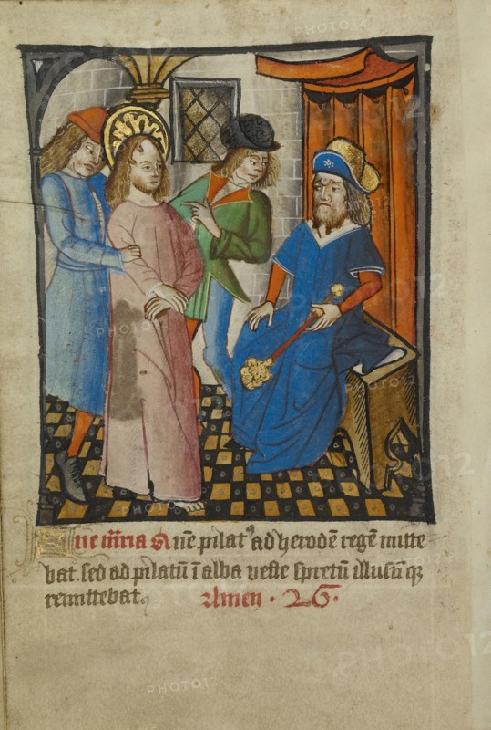 Christ Before Herod; Norfolk perhaps, written, East Anglia, England; about 1190 - 1200 and text about 1480 - 1490; Tempera