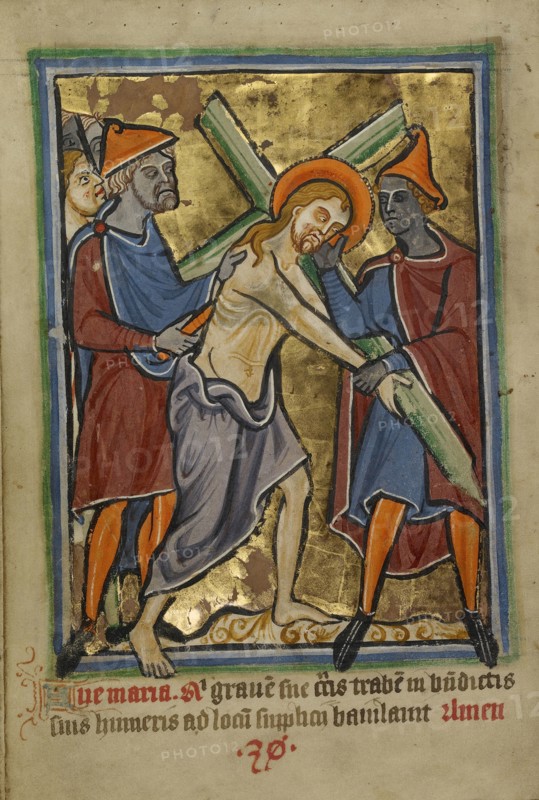 Christ Carrying the Cross; Norfolk perhaps, written, East Anglia, England; about 1190 - 1200 and text about 1480 - 1490