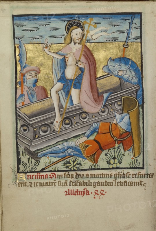 The Resurrection; Norfolk perhaps, written, East Anglia, England; illumination about 1190; written about 1490; Tempera colors