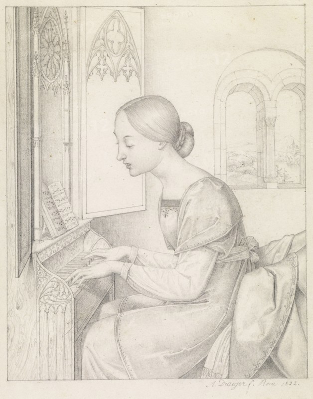Saint Cecilia; Joseph Anton Draeger, German, 1794 - 1833, Italy; 1822; Graphite; 22.2 × 17.6 cm, 8 3,4 × 6 15,16 in