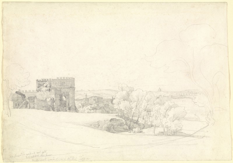 Via Appia Antica with the Tomb of Cecilia Metella; Ernst Fries, German, 1801 - 1833, Italy; 1824; Graphite; 29.3 x 42 cm