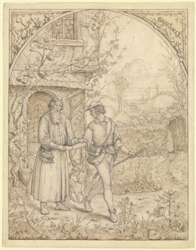 The Departure of the Prodigal Son; George Friedrich Kayser, German, 1819 - after 1841, Germany; 1841; Two shades of brown ink