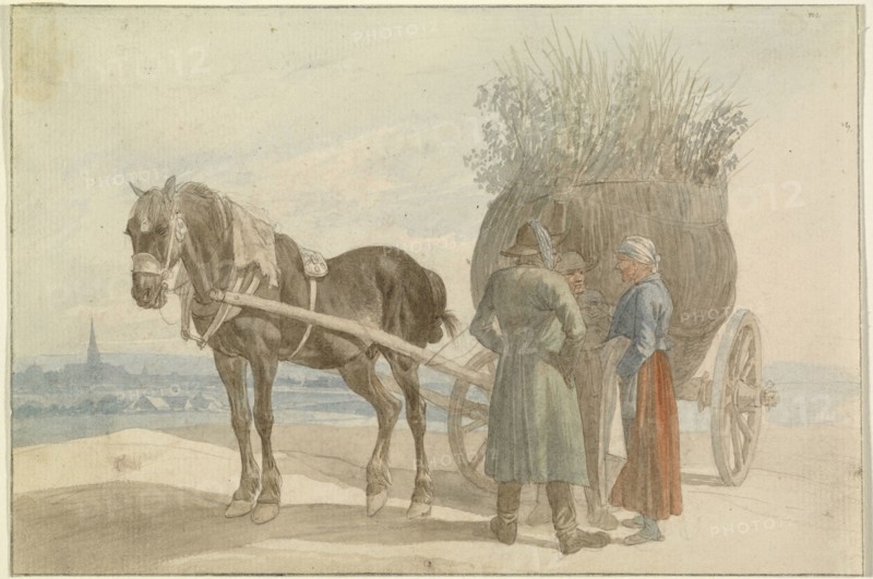 Austrian Peasants with a Horse and Cart, with Vienna in the Distance; Johann Adam Klein, German, 1792 - 1875, Germany; 1816