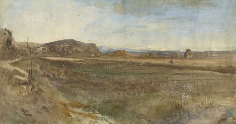Campagna Landscape on the Via Flaminia; Franz Albert Venus, German, 1842 - 1871, Italy; 1869; Watercolor over graphite