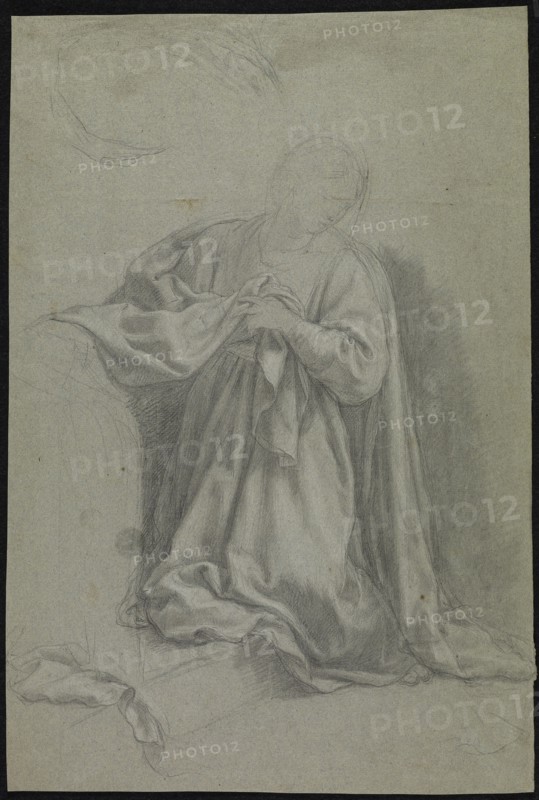 The Virgin Annunciate; Francisco Bayeu y Subias, Spanish, 1734 - 1795, Spain; about 1769; Black chalk with touches of white