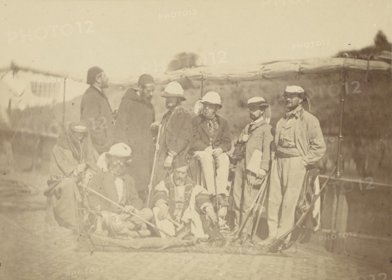 Group portrait of Occidental men on a boat, probably including Henri Pereire, M. Surell and Arthur Rhoné, Théodule Devéria