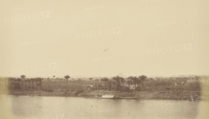Banks of the Nile with Palm Trees and Boat; Théodule Devéria, French, 1831 - 1871, France; 1859 - 1865; Albumen silver print
