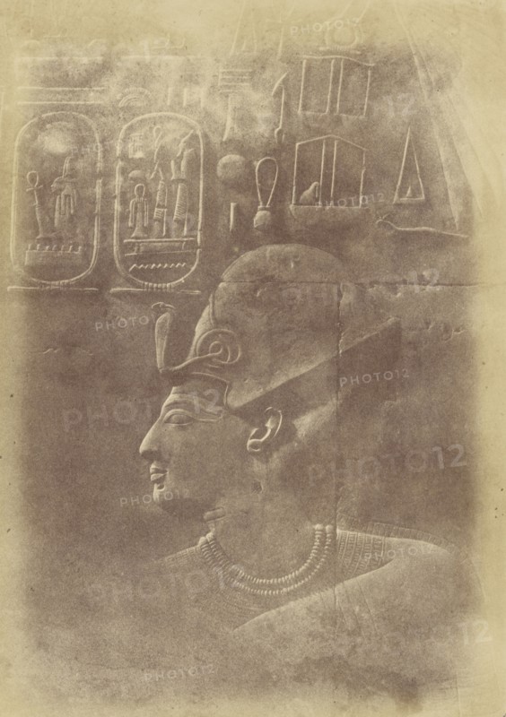 Close-up of the Sculpture a Pharaoh's Head; Théodule Devéria, French, 1831 - 1871, France; 1859 - 1862; Albumen silver print