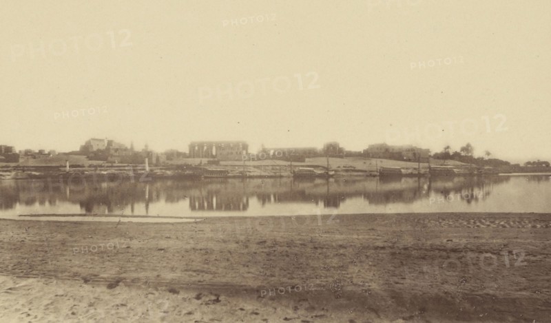 Overview of Luxor taken from the Opposite Bank; Théodule Devéria, French, 1831 - 1871, France; 1865; Albumen silver print