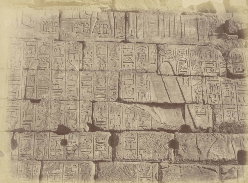 Close-up View of Hieroglyphic Inscriptions and Sculptures, List of the Defeated Nations, Karnak; Théodule Devéria French, 1831