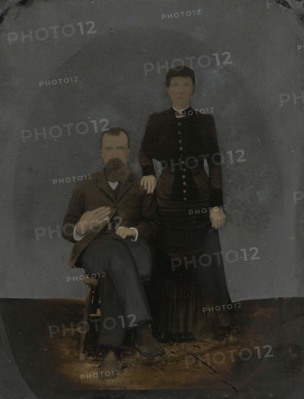Portrait of couple; United States; 1860s - 1880s; Hand-colored tintype; Sheet: 23 x 17.6 cm, 9 1,16 x 6 15,16 in