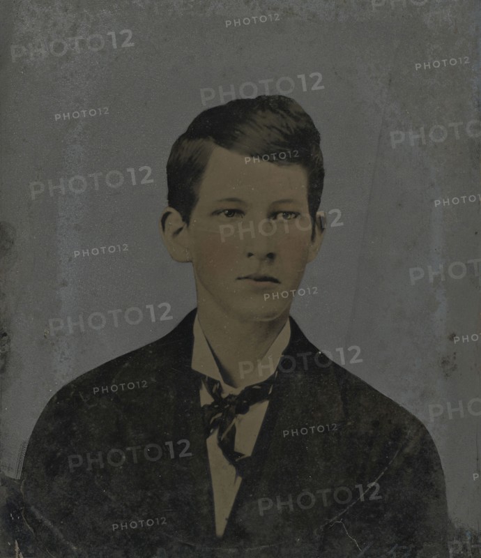 Portrait of young man; United States; 1860s - 1880s; Hand-colored tintype; Sheet: 23.1 x 19.8 cm, 9 1,8 x 7 13,16 in