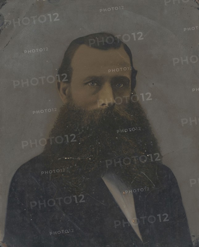 Portrait of man with large beard; United States; 1860s - 1880s; Hand-colored tintype; Sheet: 25 x 19.8 cm, 9 13,16 x 7 13,16 in