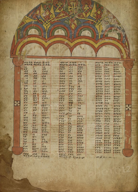 Canon Table Page; Ethiopia; about 1480 - 1520; Tempera on parchment; Leaf: 34.5 x 25.6 cm, 13 9,16 x 10 1,16 in