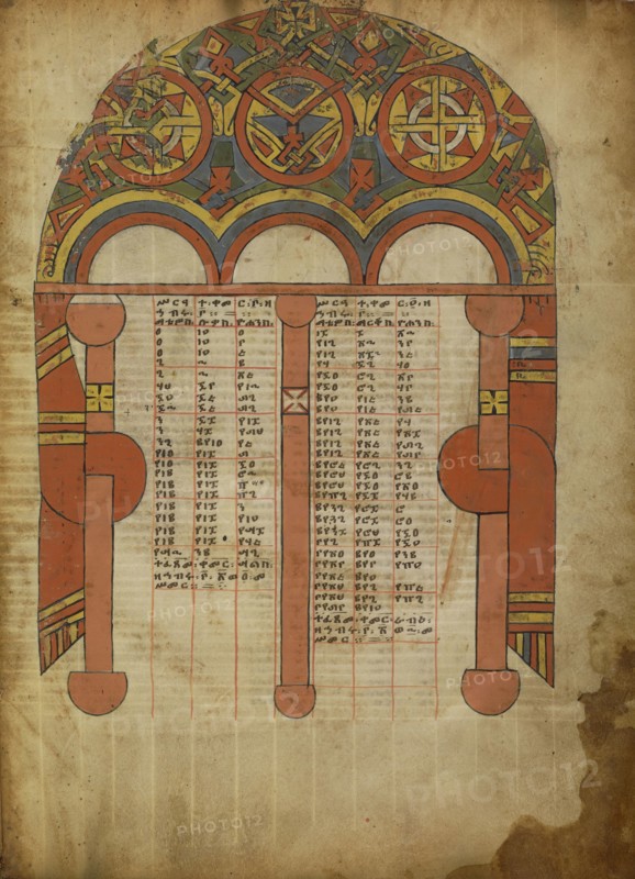 Canon Table Page; Ethiopia; about 1480 - 1520; Tempera on parchment; Leaf: 34.5 x 25.6 cm, 13 9,16 x 10 1,16 in