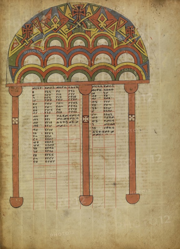 Canon Table Page; Ethiopia; about 1480 - 1520; Tempera on parchment; Leaf: 34.5 x 25.6 cm, 13 9,16 x 10 1,16 in