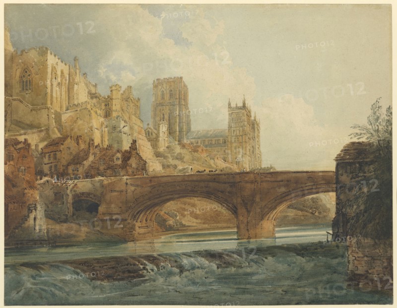 Durham Cathedral and Castle; Thomas Girtin, British, 1775 - 1802, Britain; about 1800; Watercolor over pencil heightened