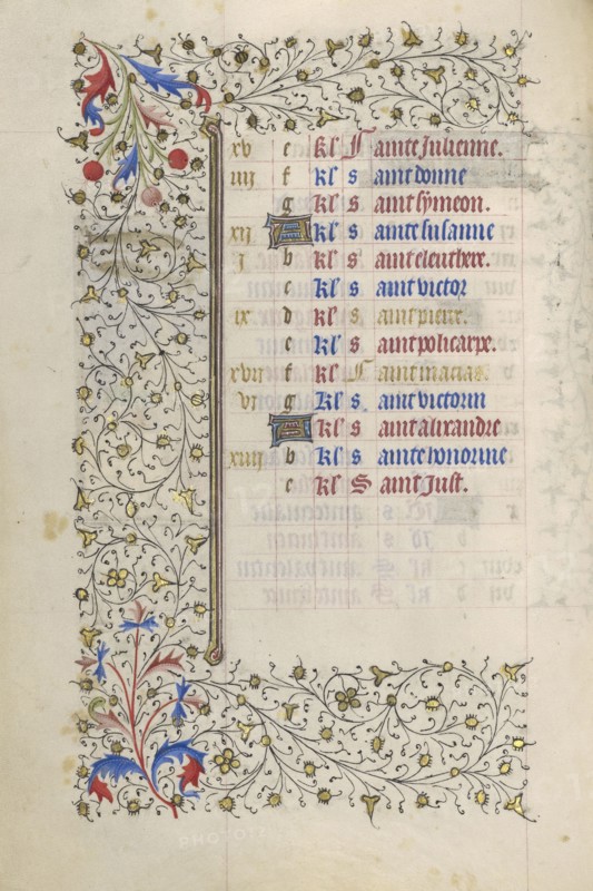 Calendar Page; Paris, France; about 1415 - 1420; Tempera colors, gold paint, gold leaf, and ink on parchment; Leaf: 20.5 x 14.8