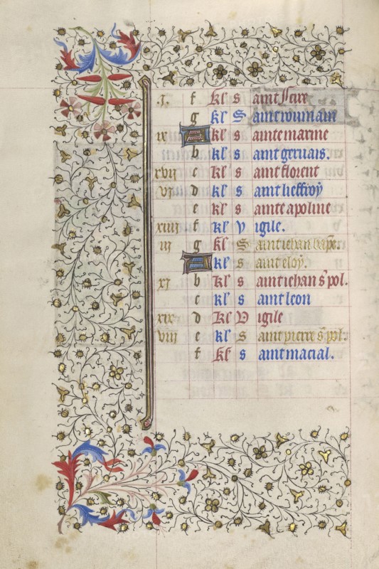 Calendar Page; Paris, France; about 1415 - 1420; Tempera colors, gold paint, gold leaf, and ink on parchment; Leaf: 20.5 x 14.8