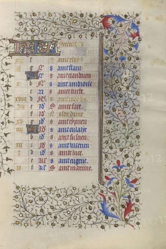 Calendar Page; Paris, France; about 1415 - 1420; Tempera colors, gold paint, gold leaf, and ink on parchment; Leaf: 20.5 x 14.8