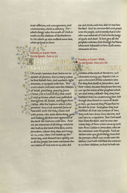 Decorated Text Page; Madelyn Walker, English, active 1930s, England; about 1930; Gold leaf, tempera colors, and pen and black