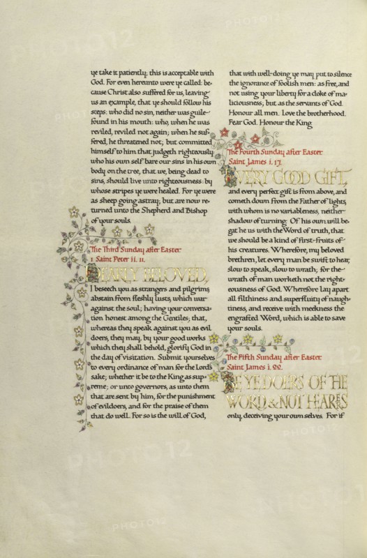 Decorated Text Page; Madelyn Walker, English, active 1930s, England; about 1930; Gold leaf, tempera colors, and pen and black