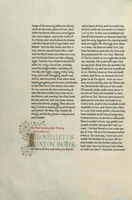 Decorated Text Page; Madelyn Walker, English, active 1930s, England; about 1930; Gold leaf, tempera colors, and pen and black