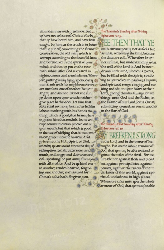 Decorated Text Page; Madelyn Walker, English, active 1930s, England; about 1930; Gold leaf, tempera colors, and pen and black