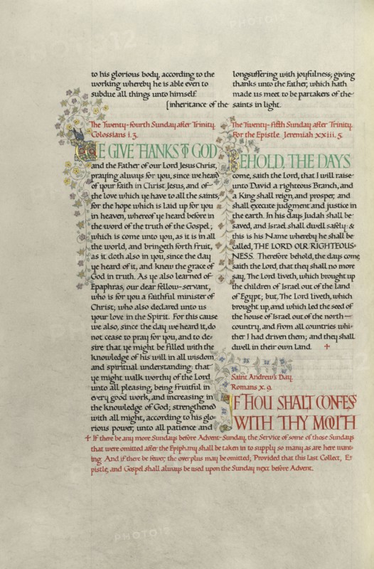 Decorated Text Page; Madelyn Walker, English, active 1930s, England; about 1930; Gold leaf, tempera colors, and pen and black