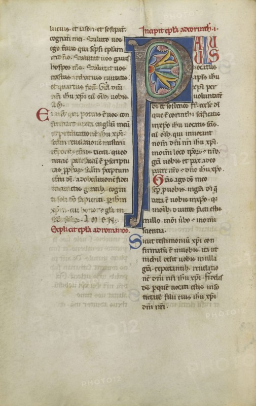 Decorated Initial P; Sicily, probably, Italy; late 12th century; Tempera colors, gold leaf, and ink on parchment