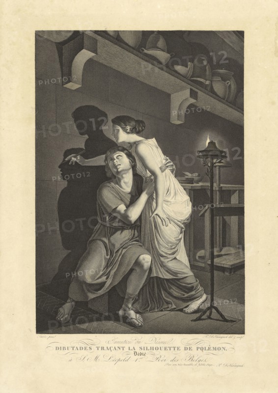 The Invention of Drawing; Pieter Jan de Vlamynck, Belgian, 1795 - 1850, After Joseph-Benoît Suvée, Belgian, 1743 - 1807