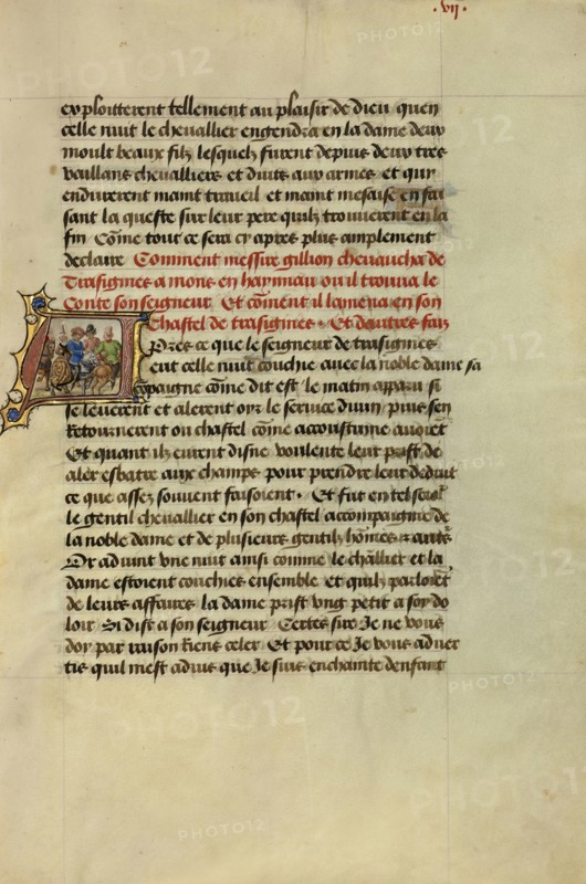Initial A: The Count and Countess of Hainaut Setting Out on Horseback; Lieven van Lathem, Flemish, about 1430 - 1493, David