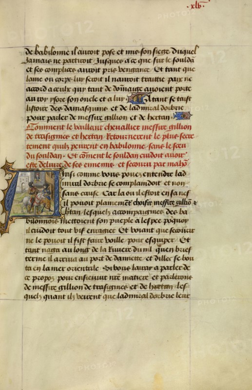 Initial A: Gillion and His Companion Hertan Secretly Returning to Cairo; Lieven van Lathem, Flemish, about 1430 - 1493, David