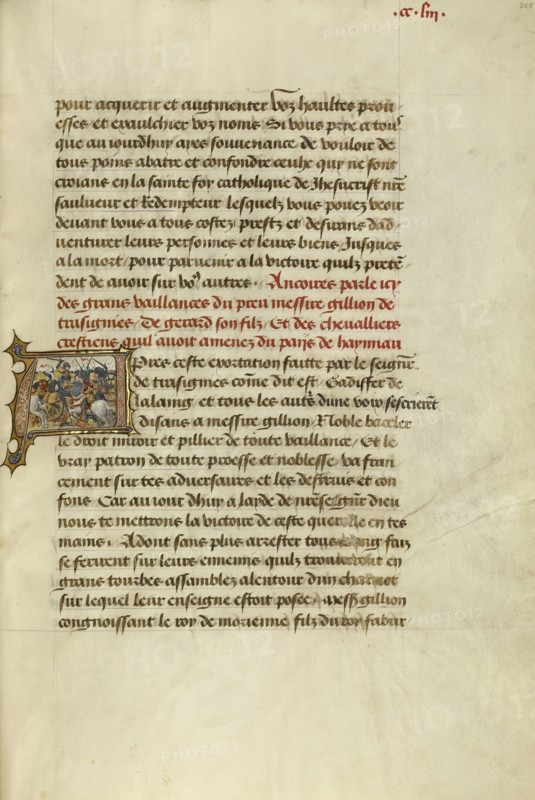 Initial A: Gillion and His Son Gerard Defeating a Saracen Army; Lieven van Lathem, Flemish, about 1430 - 1493, David Aubert