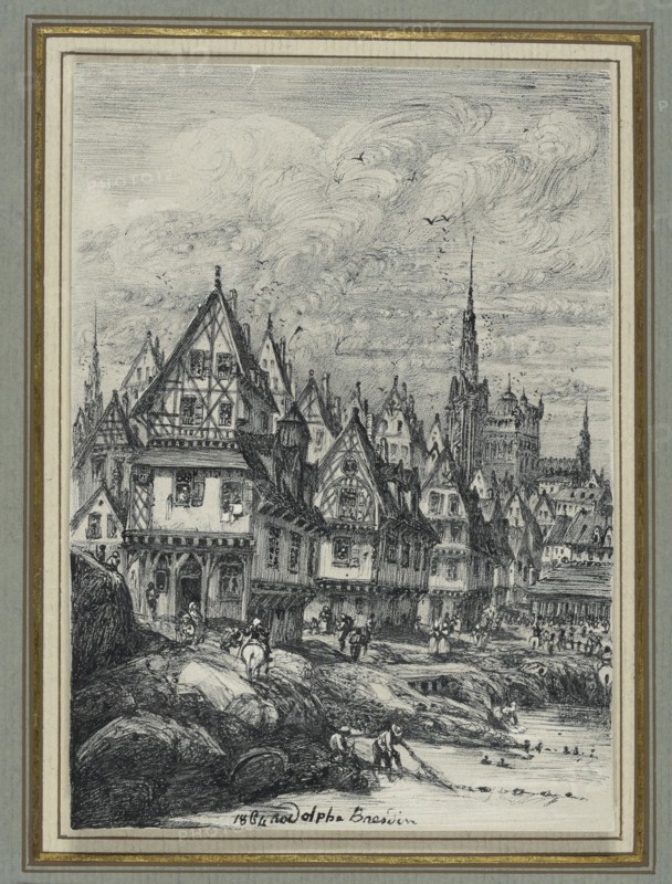 Fishing Port; Rodolphe Bresdin, French, 1822 - 1885, France; 1864; Black printer's ink and orange colored pencil