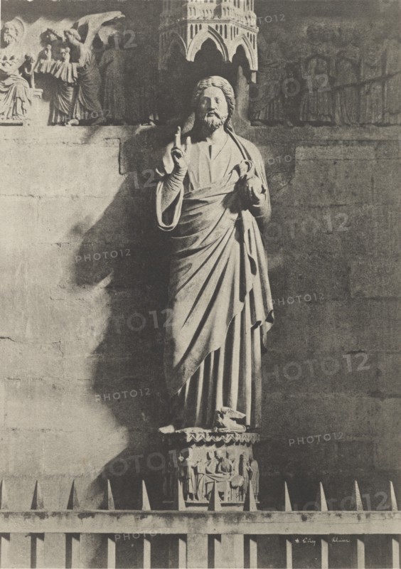 Statue of Christ, Reims Cathedral; Henri Le Secq, French, 1818 - 1882, France; negative 1851; print 1870s; Photolithograph