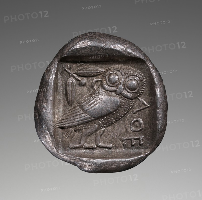 Silver coin, tetradrachm, of Athens; Athens, Greece; 475 - 465 B.C; Silver; 2.5 cm, 17.2 g, 1 in., 0.0379 lb