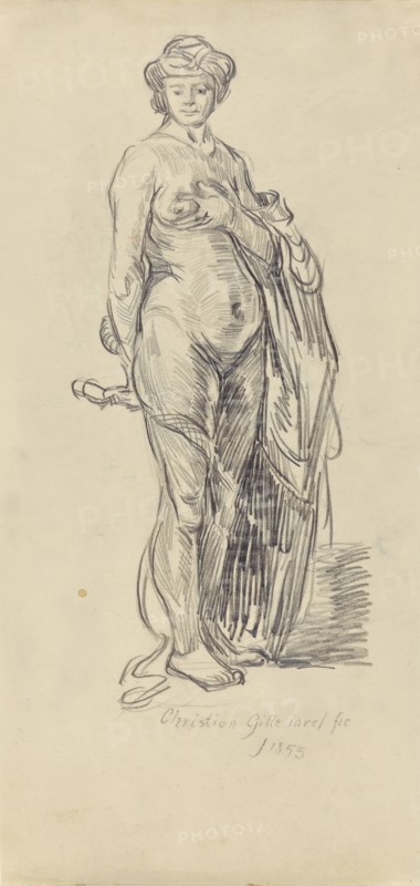 Female Nude with a Turban; Christian Friedrich Gille, German, 1805 - 1899, Germany, Europe; 1855; Graphite; 33 × 15.8 cm