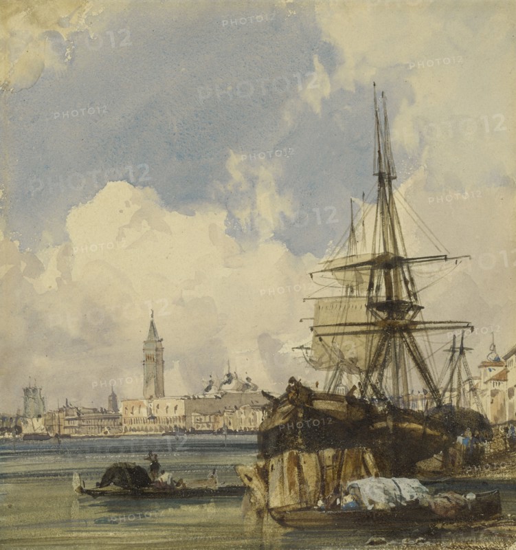 Riva degli Schiavoni, from near San Biagio, Venice; Richard Parkes Bonington, British, 1802 - 1828, Italy, Europe; 1826