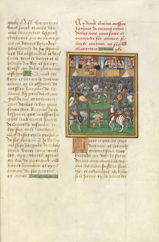 Jacques de Lalaing and Diego de Guzman Fighting before the King of Castile; Master of the Getty Lalaing, Flemish, active