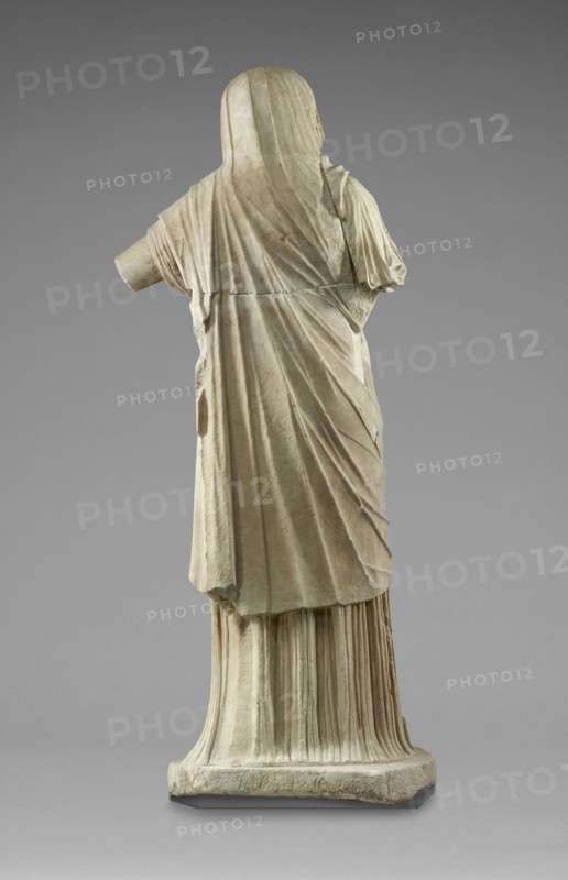 Head of a Veiled Woman; Italy; A.D. 160–190; Marble; 33 cm, 13 in