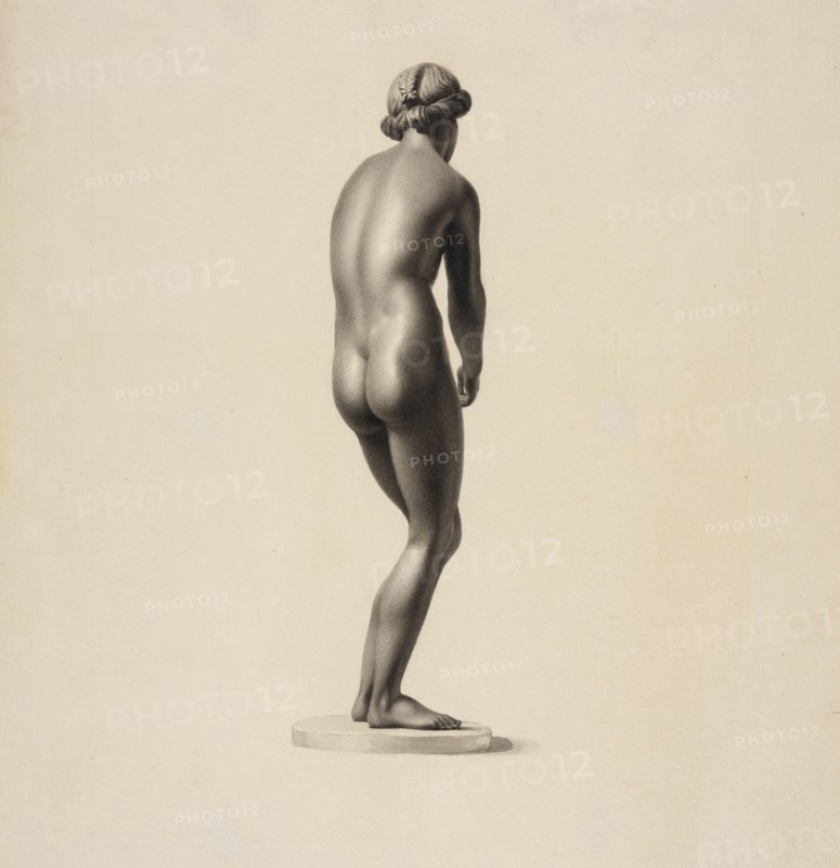 Statue of Apollo Didymaeus, or androgynous Apollo, stringing his bow, back view, Society of Dilettanti drawings, prints