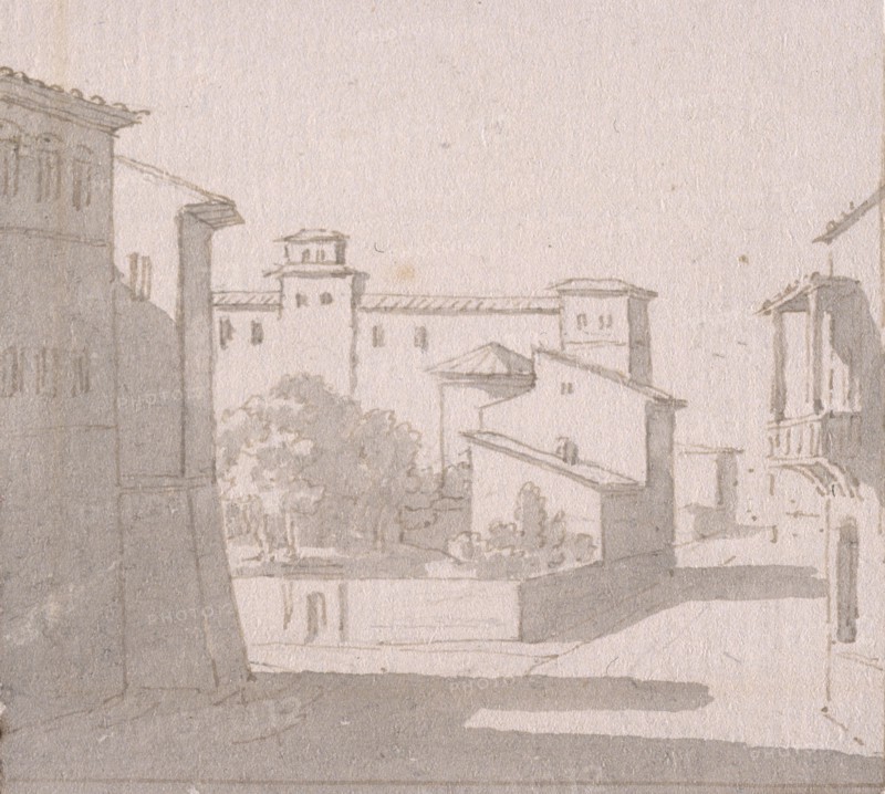 Street view in town, Dessins, Castellan, A. L., Antoine Laurent, 1772-1838, Pencil, ink and wash on paper, 1797-1799
