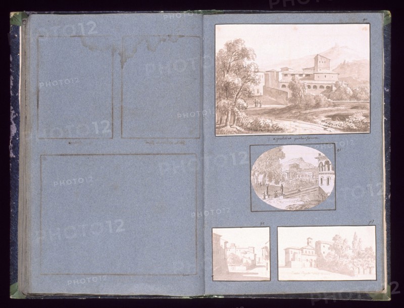 Four drawings: A Pratolino proche Florence, View towards buildings, Street view in town, Sta. Agnese extra muro, Dessins